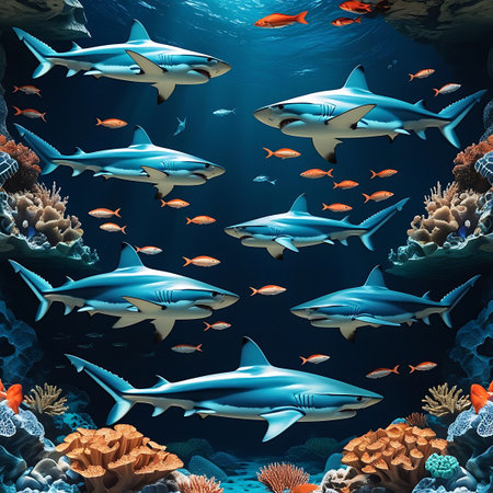 Coral reef with fish and shark. Underwater world. Vector illustrationの素材