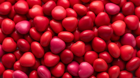 Heart candies. Red sweets pattern. Pink chocolate treats.の素材
