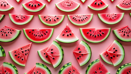 Fresh watermelon slices pattern pink background fruit textureの素材