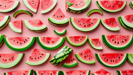 Watermelon fruit pattern fresh slices summer dessert healthy eating flat layの素材