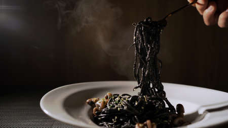 Squid Ink Pasta with Seafoodの写真素材