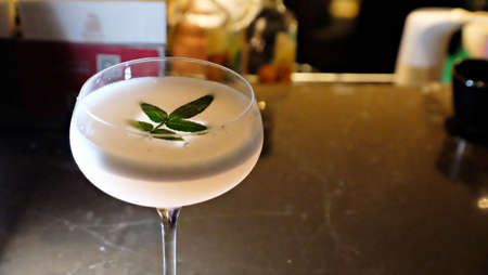 A glass of leaf cocktail in the barの写真素材