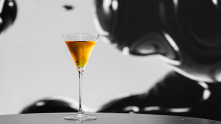 Cocktail in a martini glass on a black background.の写真素材