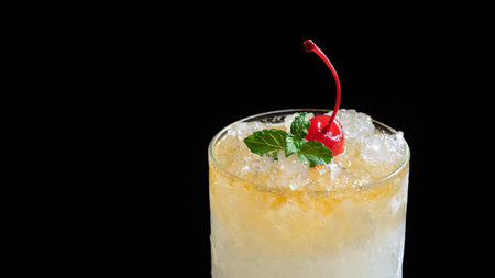 Mai Tai cocktail with cherry on a black backgroundの写真素材