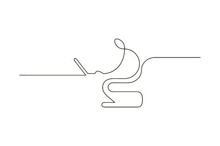 Drawing in one line, a man at the computerのイラスト素材