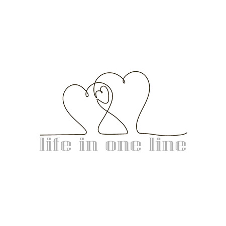 Hearts of three in a line, drawing hearts in one line.のイラスト素材