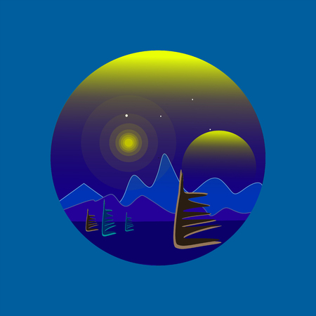 Fantastic planet, in a circle on a dark backgroundのイラスト素材