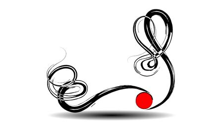 Abstract illustration of black twisted lines coming out from a red ballのイラスト素材