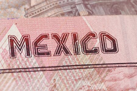Closeup of word Mexico on currencyの写真素材