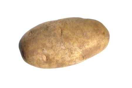 Closeup of brown russet potato isolated on whiteの写真素材