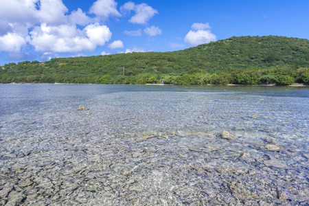 Shallow rocky bay of Bahia LInda on beautiful tropical Caribbean island of Culebra in Puerto Ricoの写真素材