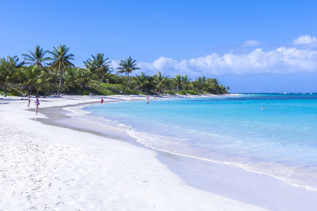 CULEBRA, PUERTO RICO - JANUARY 21, 2014: Vacationers enjoy the clear blue water and warm sunshine on one of the world's best beaches, Flamenco Beach, on the island of Culebra off the eastern coast of Puerto Ricoのeditorial素材