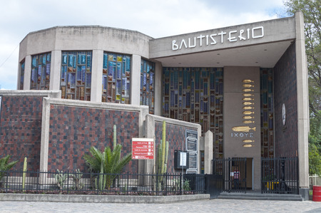 MEXICO CITY, MEXICO - OCTOBER 23, 2014: Children under the age of seven and of properly married parents are baptized every day of the week in the holy baptistry of the Basilica of Our Lady of Guadalupe in Mexico City.のeditorial素材