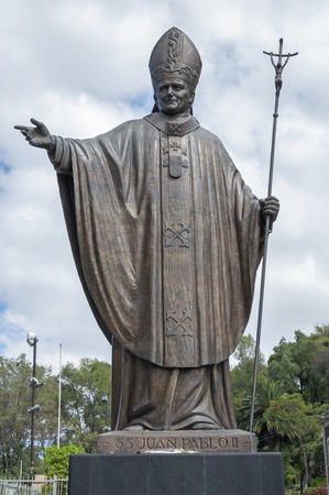 Beautiful massive bronze statue of Pope John Paul II located between new and old Basilicas of Guadalupe in Mexico Cityのeditorial素材