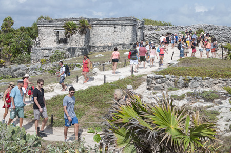 TULUM, MEXICO - JANUARY 23, 2015: Tulum is a popular tourist destination on the Mexican Riviera and the Maya ruins archaeological park often attracts hundreds of foreign visitors dailyのeditorial素材