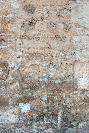 Closeup detail of rustic old brick wall of cathedral in Merida, Mexicoの写真素材