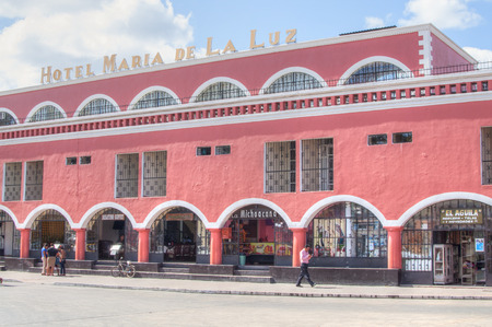 VALLADOLID, MEXICO - JANUARY 20, 2015: Hotel Maria de La Luz next to the town square in Valladolid, Mexico offers 70 rooms in a beautiful colonial style buildingのeditorial素材