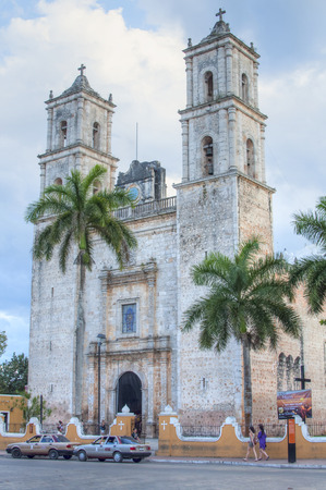 VALLADOLID, MEXICO - JANUARY 20, 2015: The Cathedral of San Gervasio was built in the 16th century and still retains its spendor in the heart of historical downtown Valladolid, Mexicoのeditorial素材