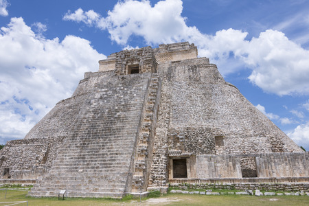 Magnificent detail of Maya structure Pyramid of the Magician at the archaeological site of Uxmal in Yucatan, Mexicoの写真素材