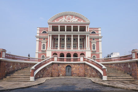 Beautiful ornate facade and stairway of famous Amazon Theater opera house in Manaus, Amazonas, Brazilのeditorial素材