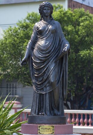 Bronze statue of Calliope goddess of epic poetry in garden of Amazon Theater in Manaus, Brazil in natural lightingの写真素材