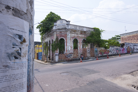 MANAUS, BRAZIL - OCTOBER 18, 2015: Manaus, once a very wealthy city, today has many heavily deteriorated buildings and almost totally abandoned neighborhoods.のeditorial素材