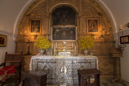 Intricate altar and ornate wall decor inside Chapel of Christ the Savior in Old San Juan, Puerto Ricoのeditorial素材