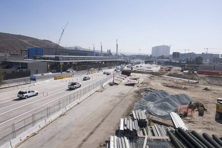 SAN YSIDRO, CALIFORNIA, USA - OCTOBER 5, 2017: A large construction project is underway at the San Ysidro border crossing where the I-5 freeway enters into Tijuana, Mexicoのeditorial素材