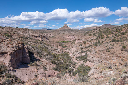 Deep rugged canyons and flat top peaks in beautiful Arizona mountains of southwest United Statesの写真素材