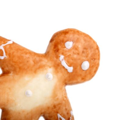 Delicious gingerbread man cookie isolated on white backgroundの写真素材