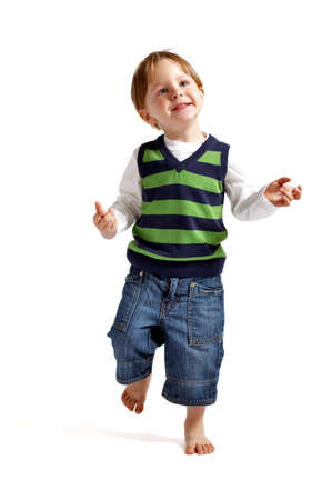 Cute 3-years old playful boy isolated on white background.の写真素材