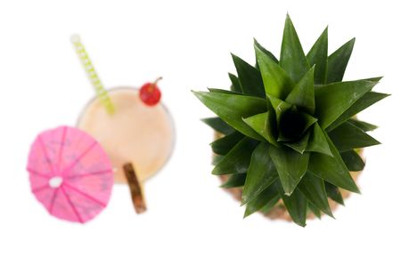Pineapple and Pina Colada Cocktail isolated on whiteの写真素材