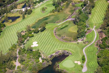 Aerial view of golf course in luxury resort in Mauritiusの写真素材