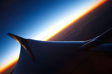 Beautiful sunset at altitude of ten thousand meters 
