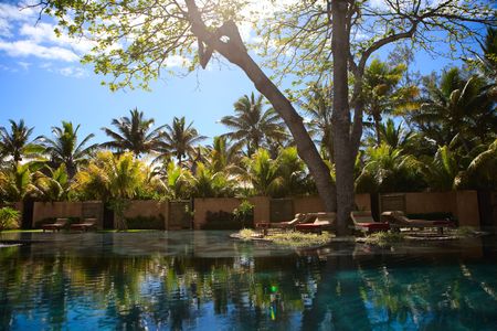 Beautiful swimming pool in luxury resortの写真素材