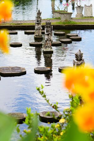 Beautiful water palace details in Bali Indonesiaの写真素材