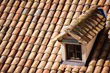 Close up of red tiles on roofs in Dubrovnik Croatiaの写真素材