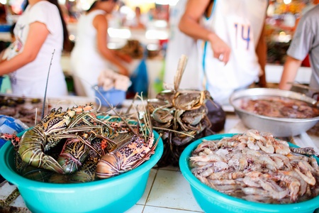 Exotic traditional seafood market on Boracay island in Philippinesの写真素材