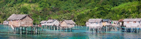 Traditional sea gypsy village near Bohey Dulang island in Malaysiaの写真素材