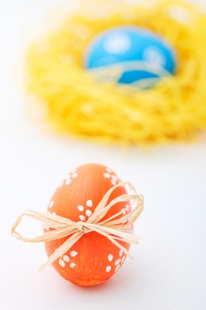 Studio photo of hand painted colorful Easter eggsの写真素材