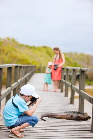 Family on vacation at Galapagos islandsの写真素材