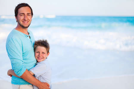 Portrait of happy father and son outdoorsの写真素材