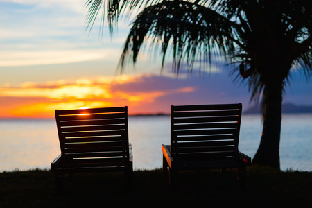 Beautiful sunset at tropical island resortの写真素材