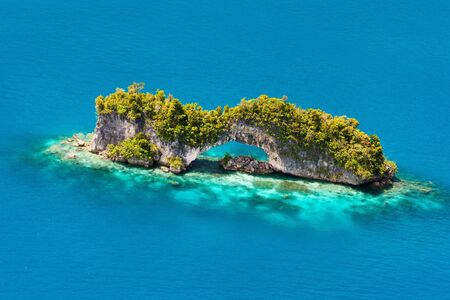 Beautiful view of The Arch landmark in Palau from aboveの写真素材
