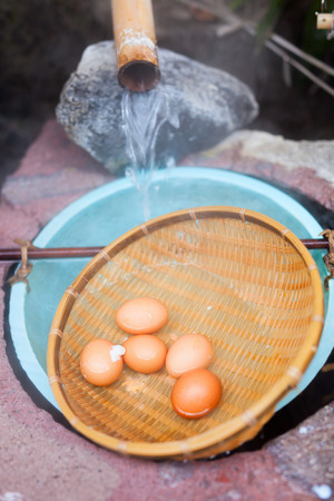 Soft boiled eggs cooked at hot spring waterの写真素材