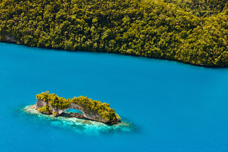 Beautiful view of The Arch landmark in Palau from aboveの写真素材
