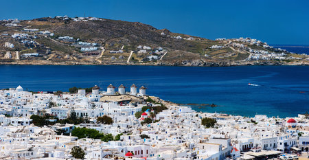 Traditional greek village with white houses on Mykonos Island, Greece, Europeの写真素材