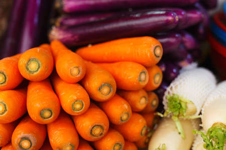 Fresh organic vegetables at outdoor marketの写真素材