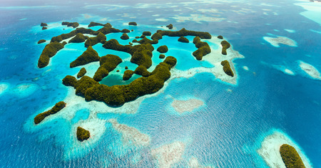 Beautiful view of tropical 70 islands national park in Palau from aboveの写真素材