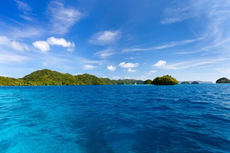 Scenic lagoon of Palau is characterized by hundreds of limestone islandsの写真素材